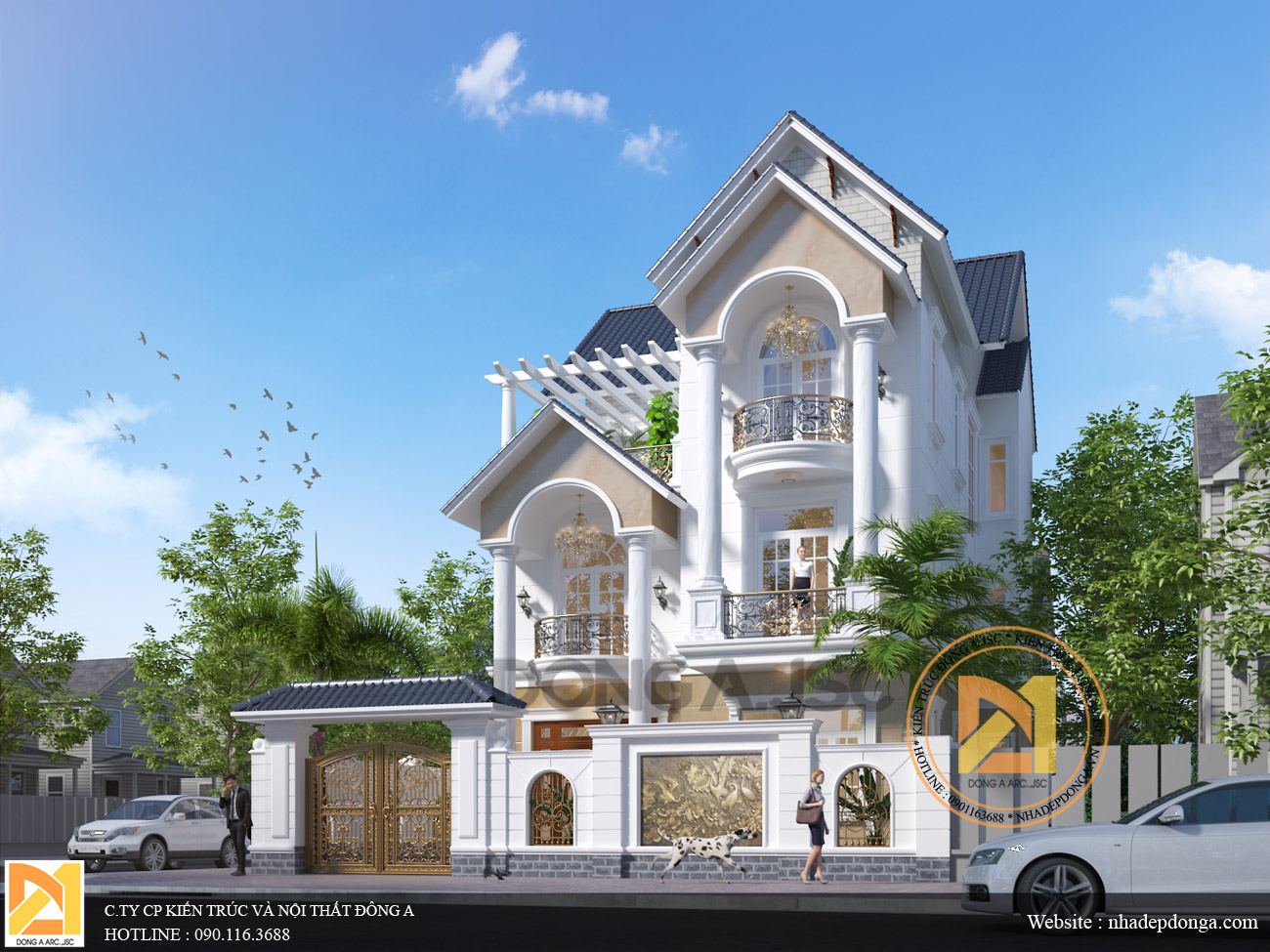 Mẫu biệt thự tân cổ điển 3 tầng 2 mặt tiền đẹp, Kiến trúc Đông A